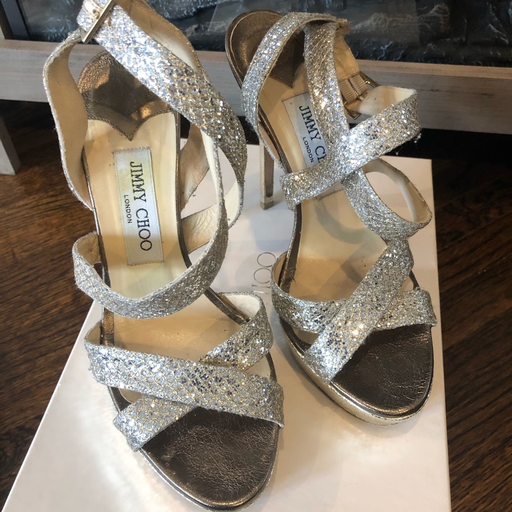 Jimmy Choo Glitter Champagne Vamp Heels size 37